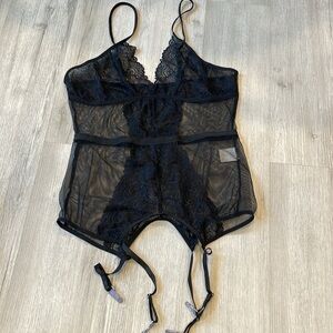 AvidLove Black Lace Sheer Sexy Unlined Bustier Size Medium